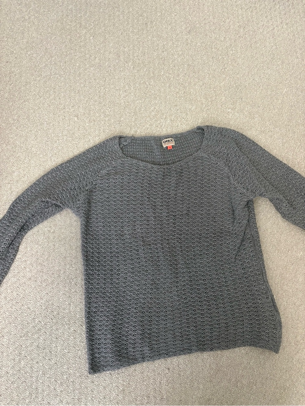 Only Gray Open-Knit Crewneck Sweater